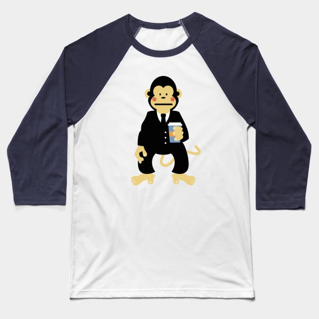 Monkey with Coffee to go Baseball T-Shirt by schlag.art